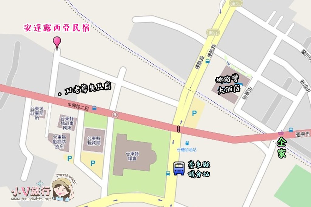 台東市安達露西亞民宿詳細地圖,標示周邊交通與景點。