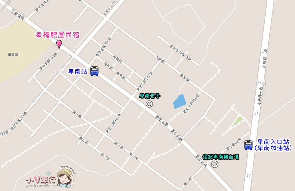 台東市區與台東火車站附近 幸福肥屋民宿地理位置地圖